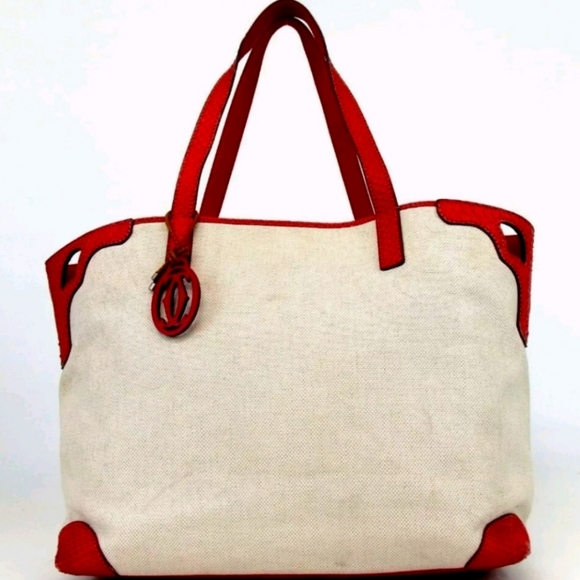 AUTHENTIC CARTIER MARCELLO DU TOTE BAG RED/BEIGE - Picture 13 of 13